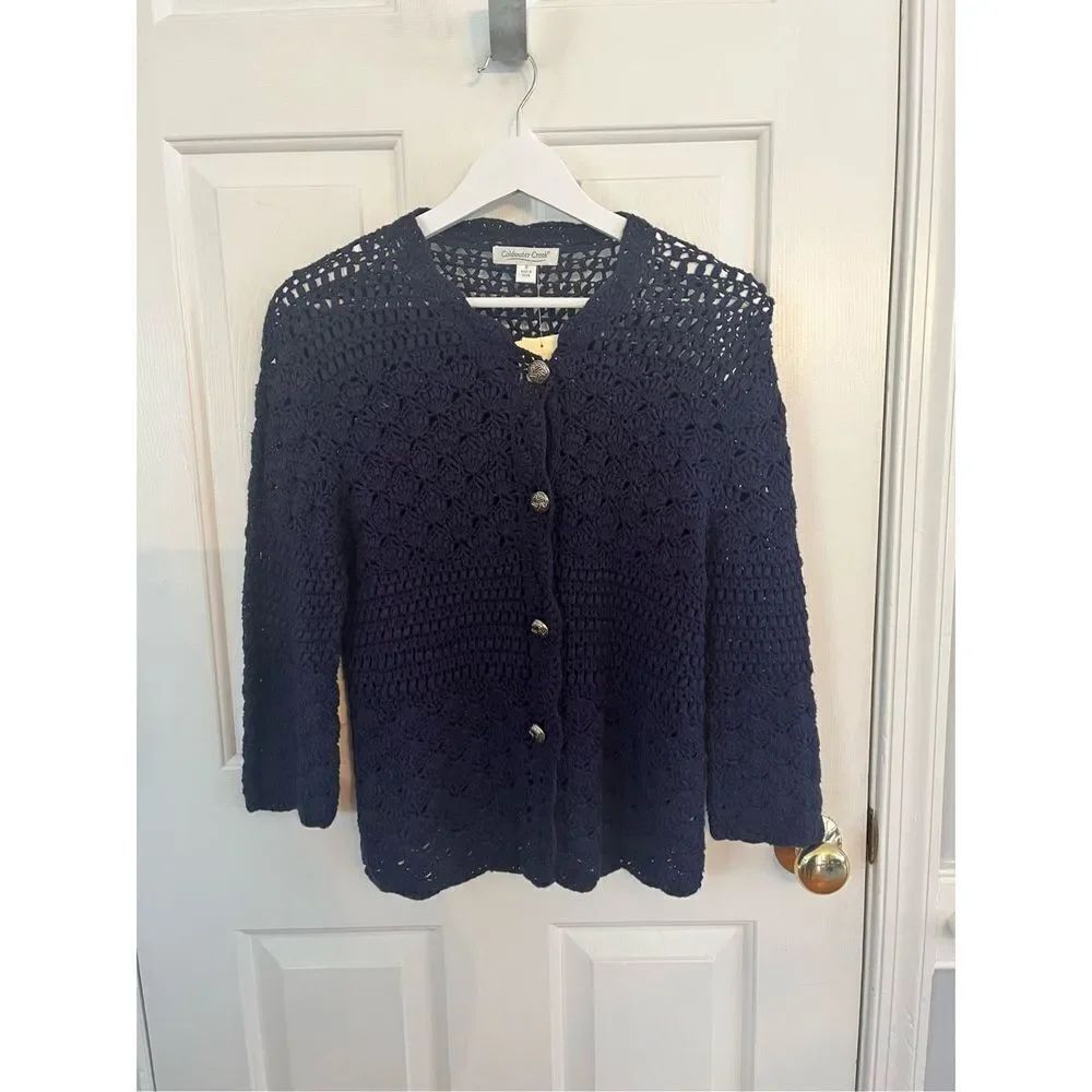 Coldwater Creek Navy Sensational Card Loose Knit Cardigan Sweater sz S NWT